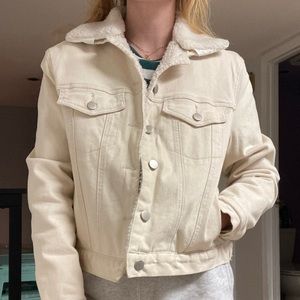 White Denim Jacket with Sherpa Lining